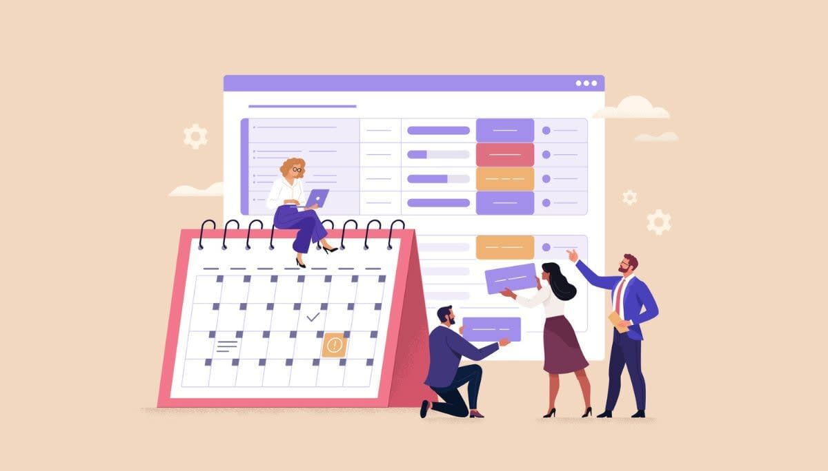 Team collaborating with digital calendar and task list, symbolizing resource allocation in project management methods and best practices.