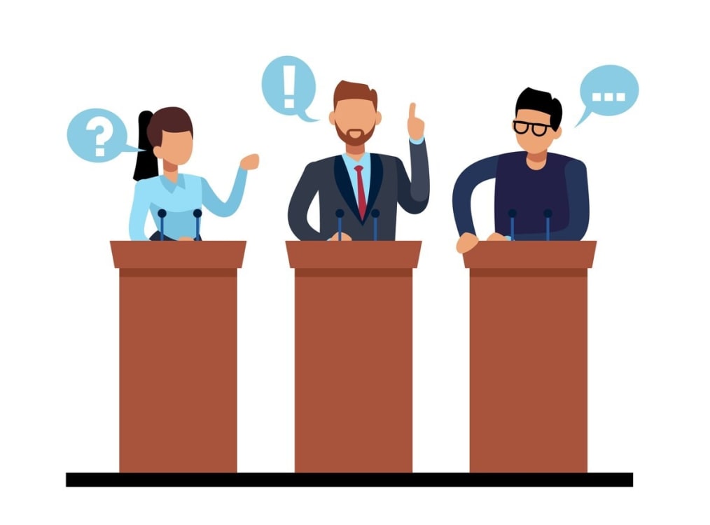 A scene illustrating debate and voting procedures in a meeting context.