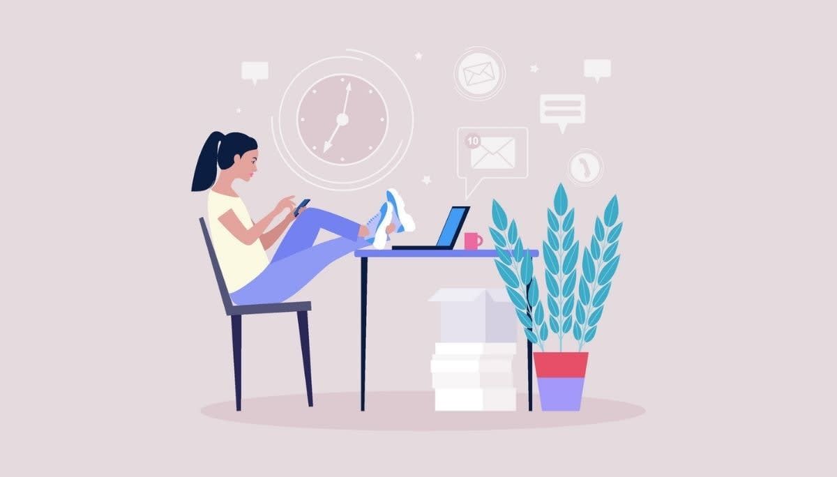 Illustration of new hire distracted at workspace, representing reasons remote employees quit early.