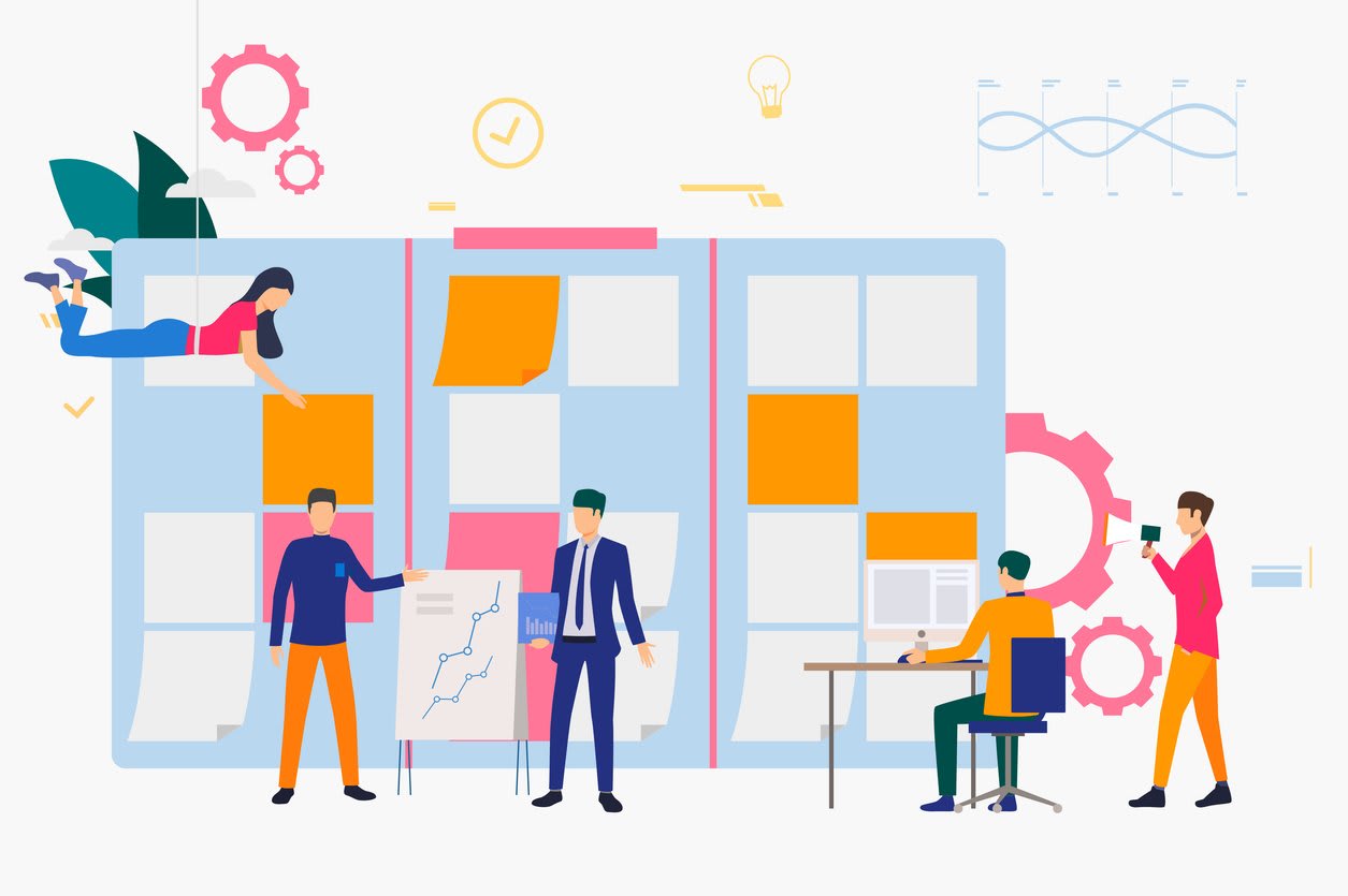 Employees working on project stock illustration