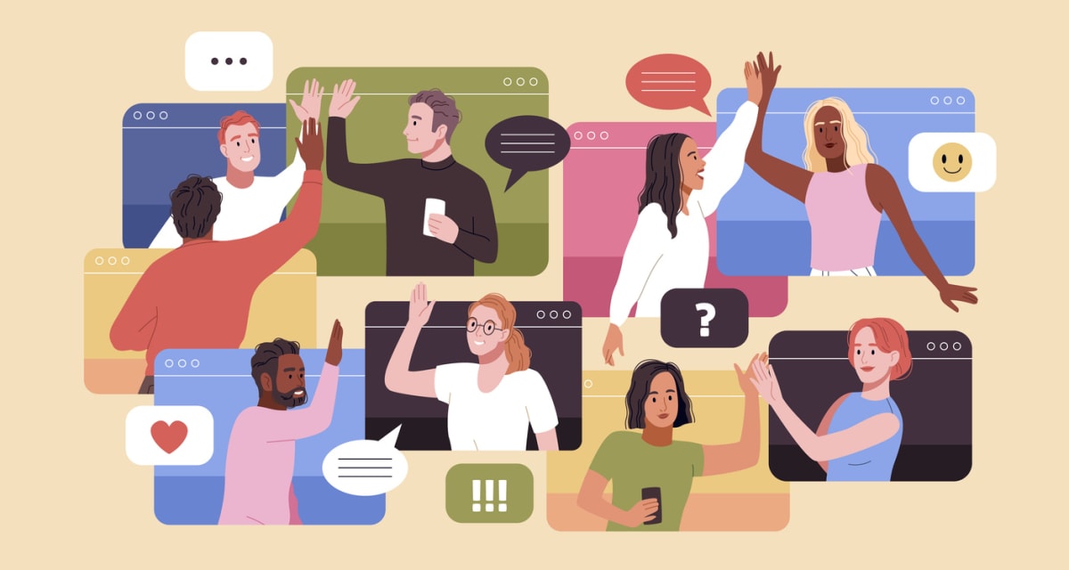 A virtual meeting setup with participants sharing icebreaker questions.