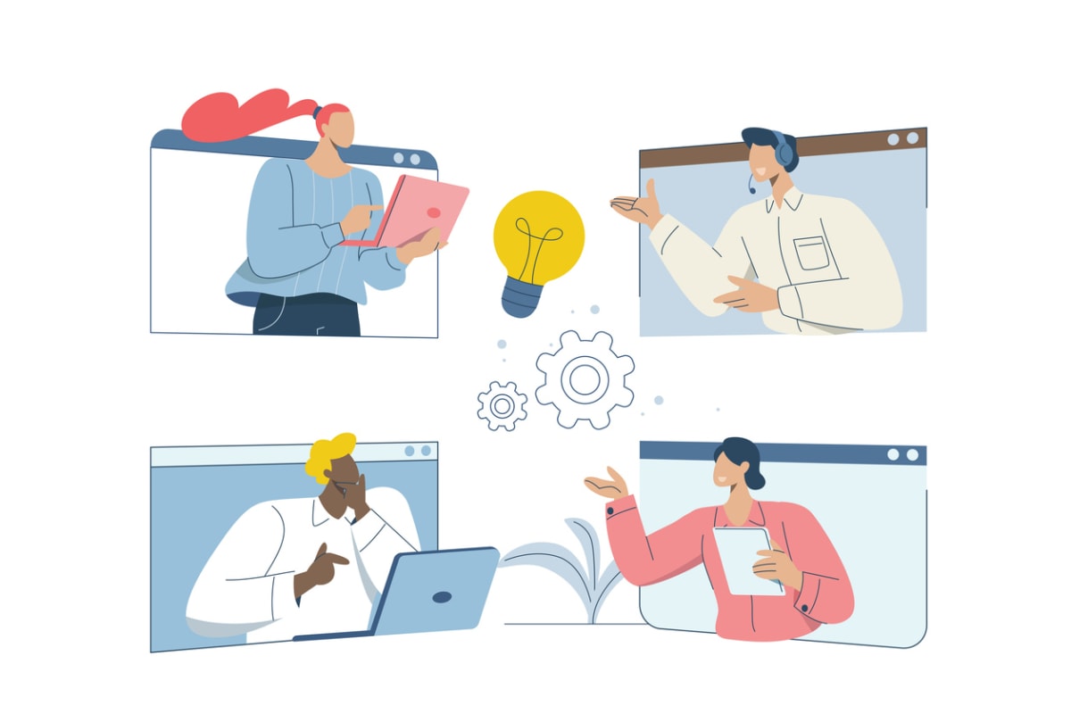 Virtual collaboration, idea sharing, and teamwork in a digital workspace.