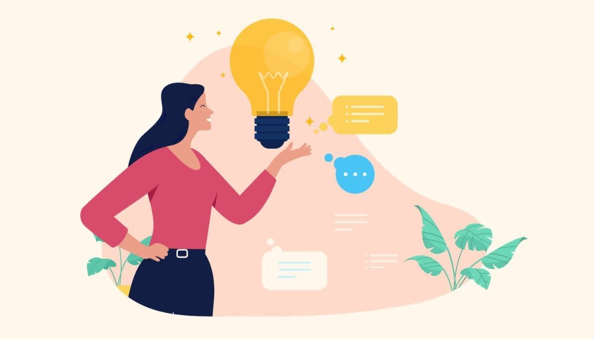 Illustration of person with glowing light bulb and speech bubbles, symbolizing proof of concept in business.