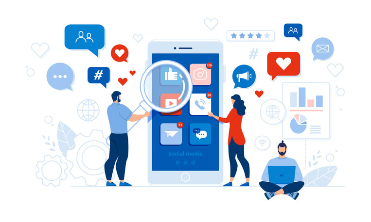 People and Mobile Application Social Media Audit stock illustration