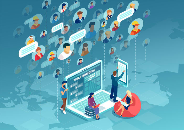 Vector of diverse people connecting all over the world using modern technology stock illustration