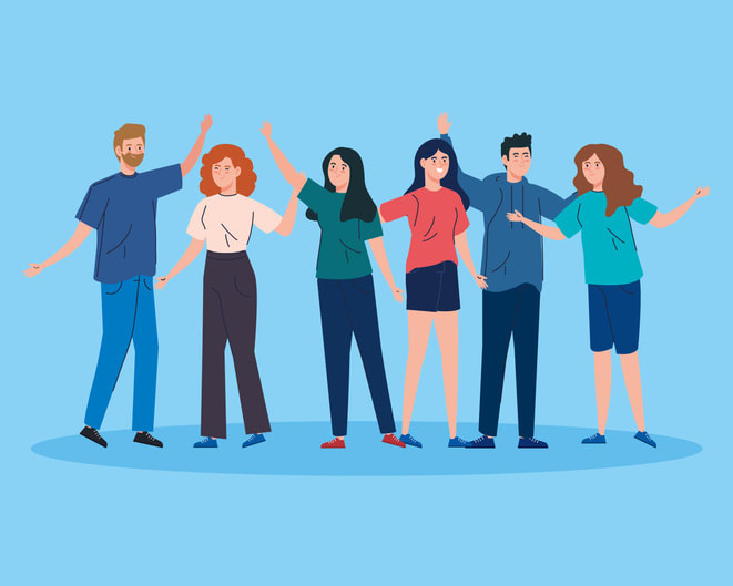 Group young people together avatar characters stock illustration