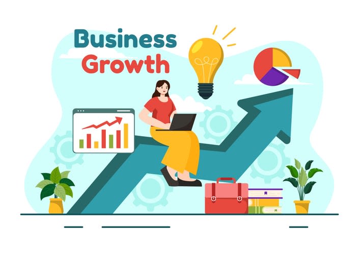 Business Growth Vector Illustration with Arrow Target Direction Up