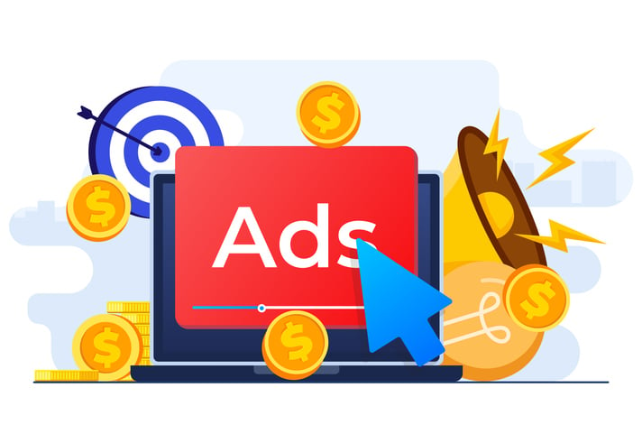 Paid advertising campaign display ads on website generating revenue for publisher