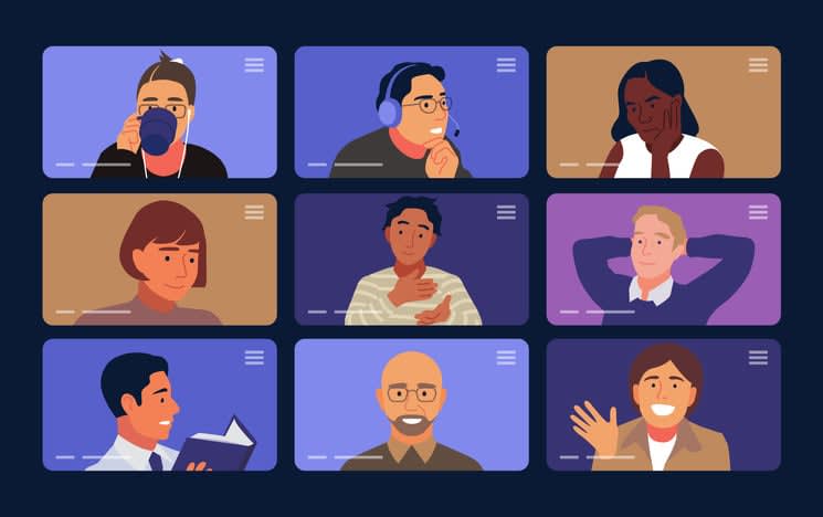 Diverse people on online meeting stock illustration