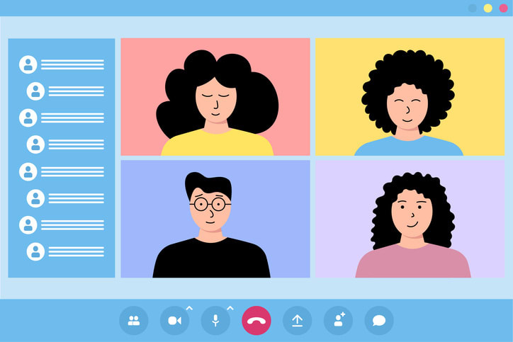 Group of people used video call application stock illustration