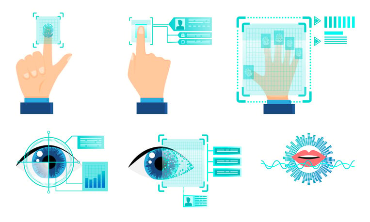 Autorization technologies with finger print and eye scanning vector illustration stock illustration