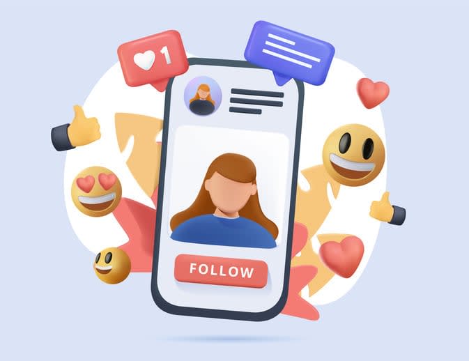 Emoji, hearts, chat and chart stock illustration
