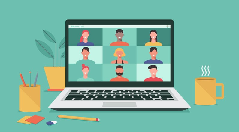 People video conference on laptop computer concept stock illustration