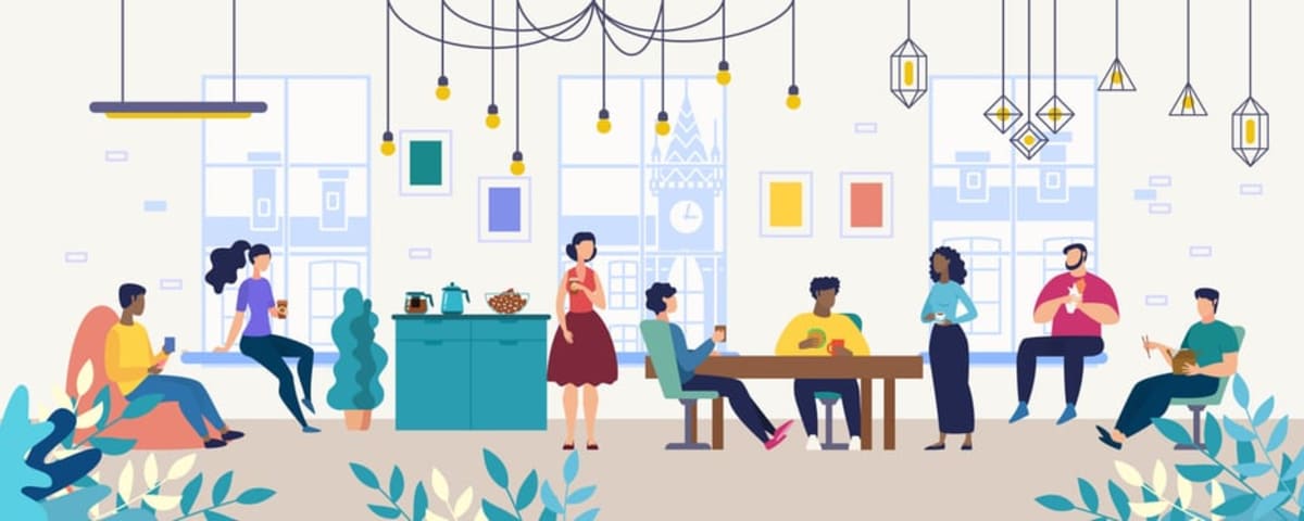 Coffee Break with Colleagues in Office Flat Vector stock illustration