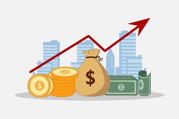 Concept of business success, economic or market growth, investment revenue, capital earnings, benefit