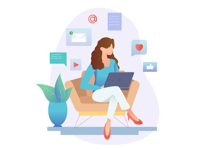 Woman with notebook on the couch stock illustration