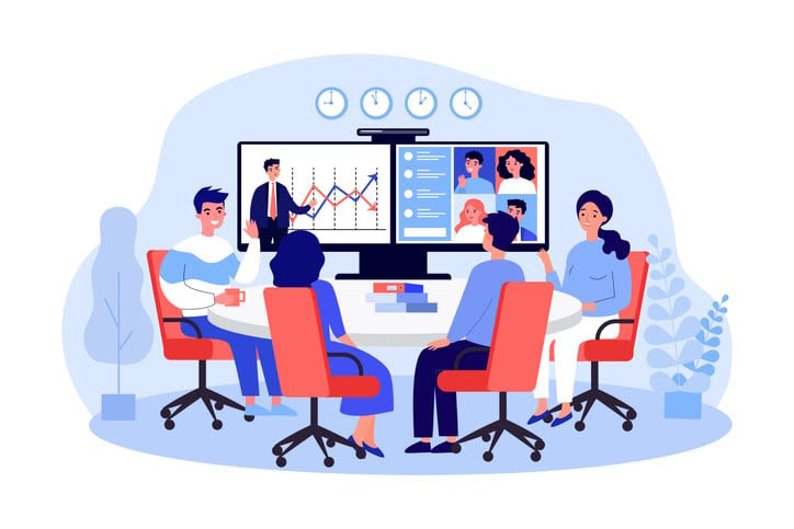 Video conference between business teams vector illustration stock illustration
