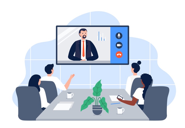 Business video conference in the room with co-workers
