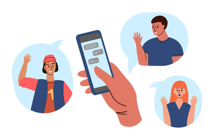 Cellphone screen with friends talking by interne