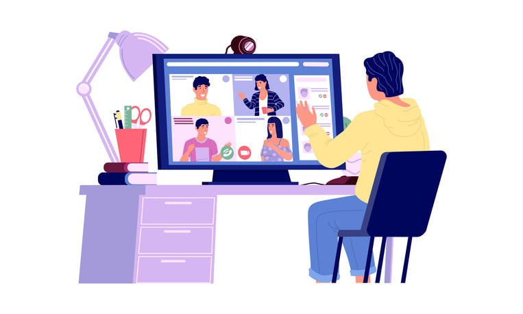 cartoon man calling friends or business partners