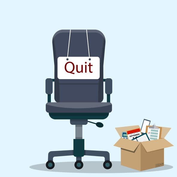 Business chair with quit message from employee or boss