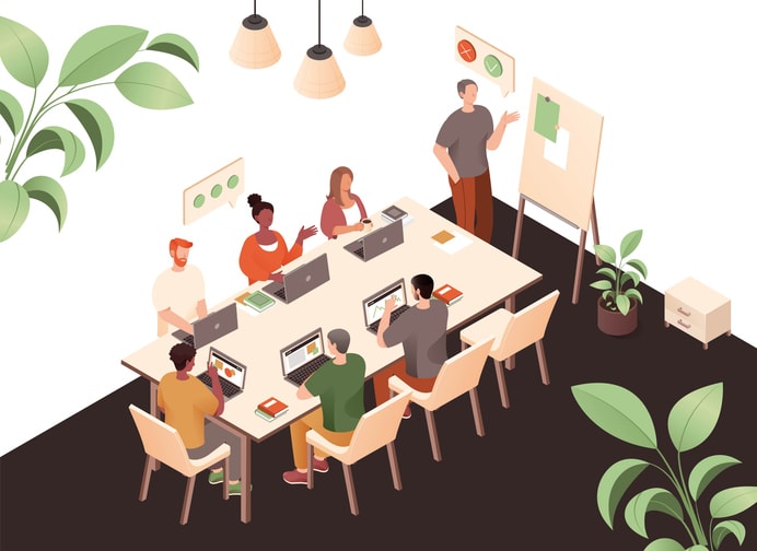 People in coworking office at table stock illustration