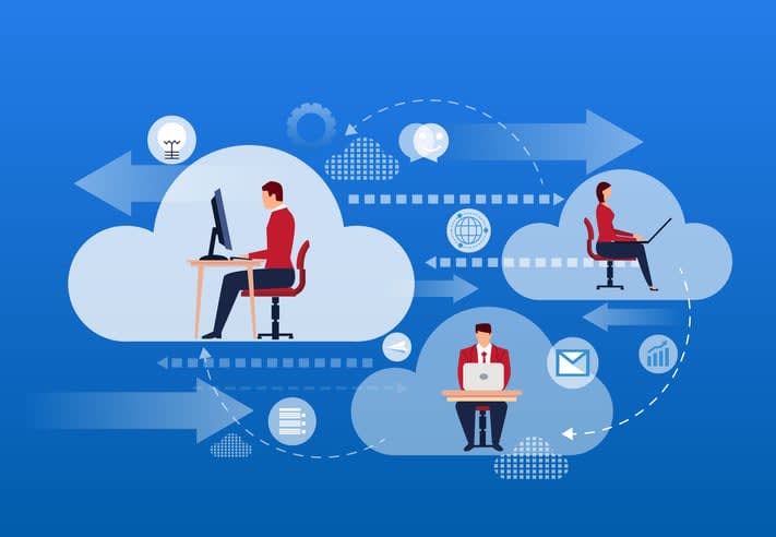 Internet cloud planning and work stock illustration