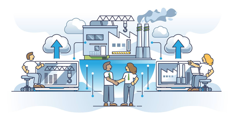 Future of work with merged business companies for development outline concept stock illustration