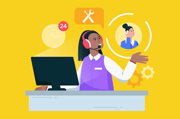 Call center and customer support flat concept stock illustration