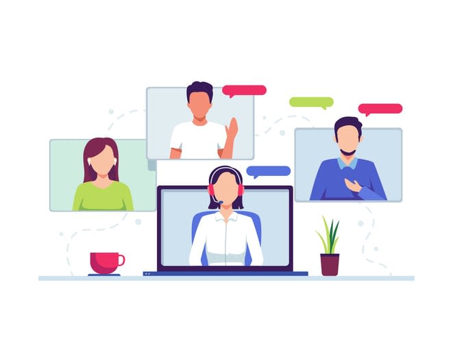 Video conference and virtual communication concept stock illustration