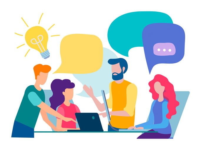 Discussion and communication in the office stock illustration