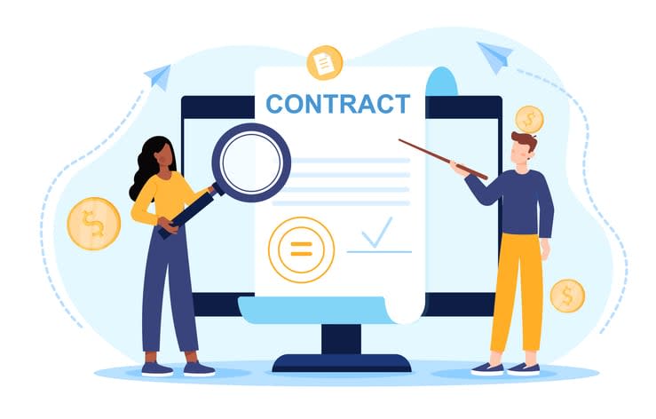 Signing of a business contract concept stock illustration