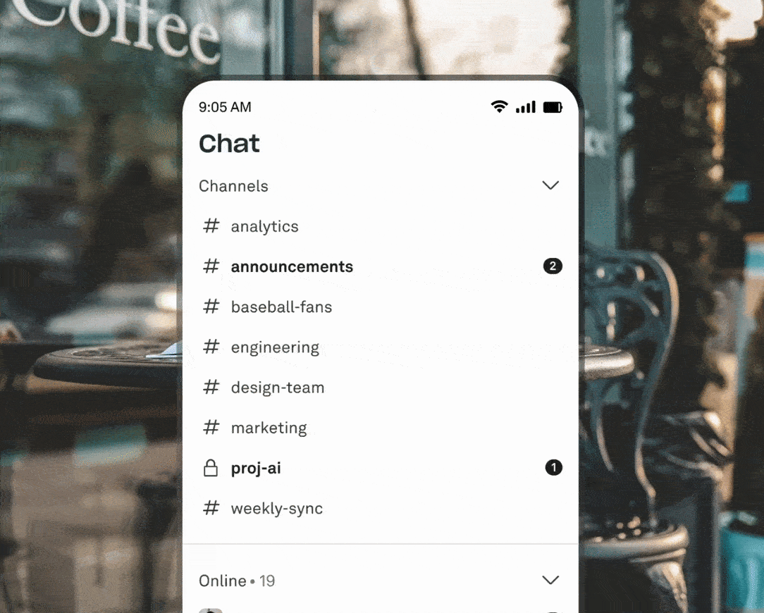 Kumospace mobile chat with channels