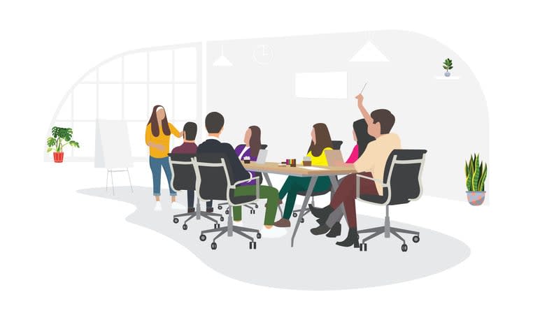 Office colleagues meeting room presentation concept illustration stock illustration