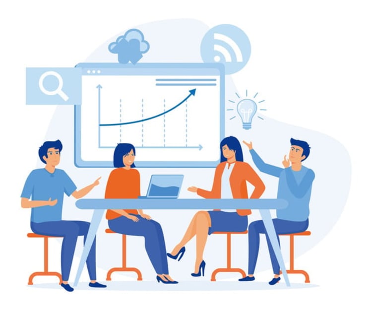 Corporate business team having a meeting in a virtual office room