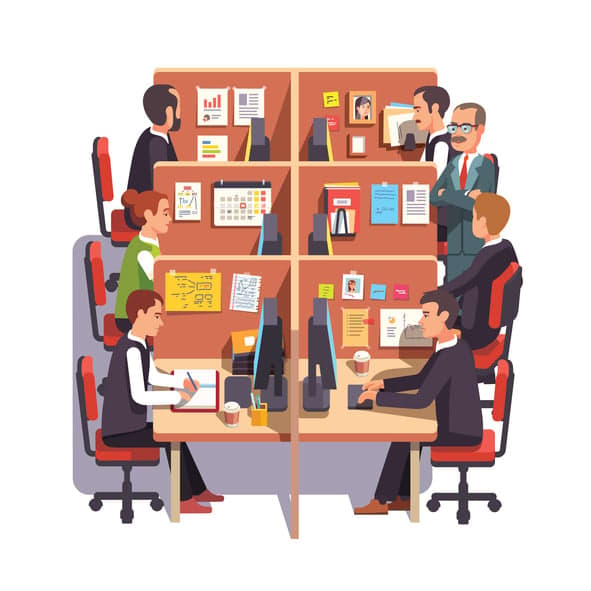 Cubicle office work space with employees stock illustration