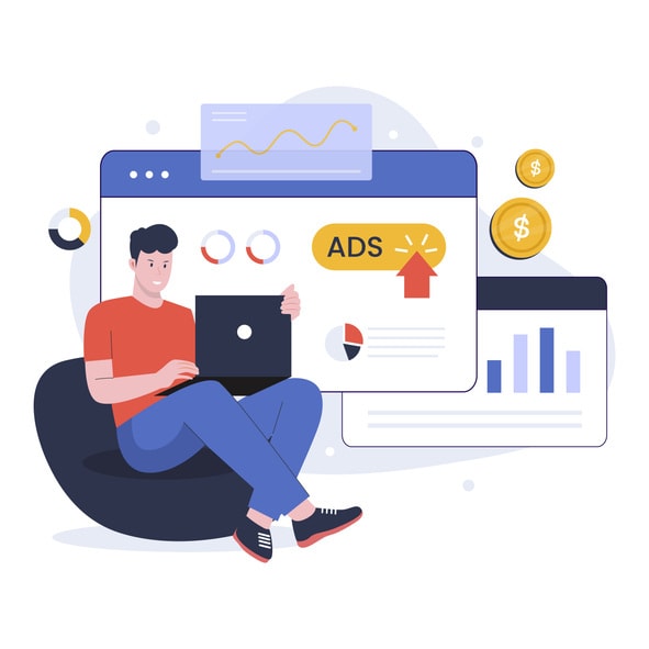 Flat design of pay per click marketing strategy stock illustration