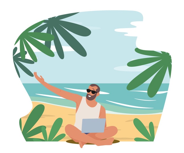 Freelancer or Distant Employee Work on Beach