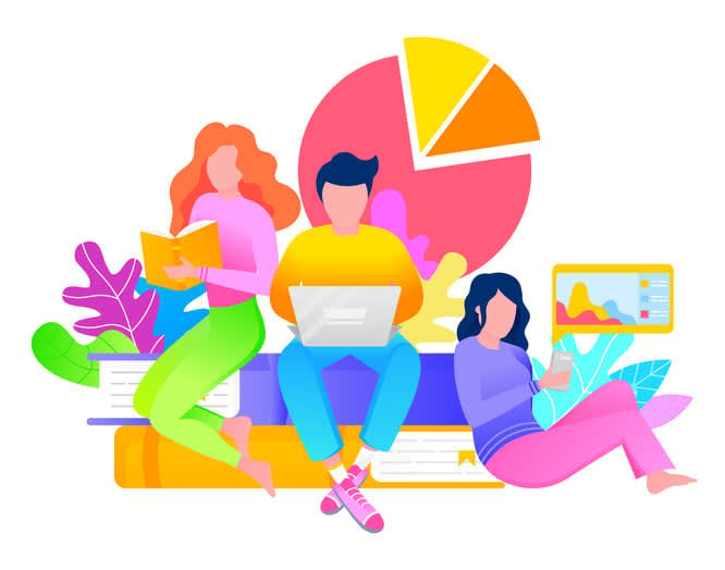 Students Study and Read Using Laptops and Books stock illustration