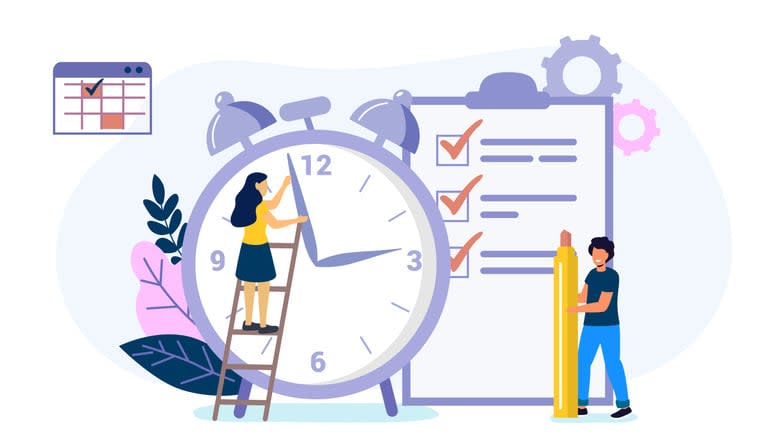 Deadline Time management on the road to success Metaphor of time management in team Concept of multitasking performance timeline Flat style design vector illustration stock illustration