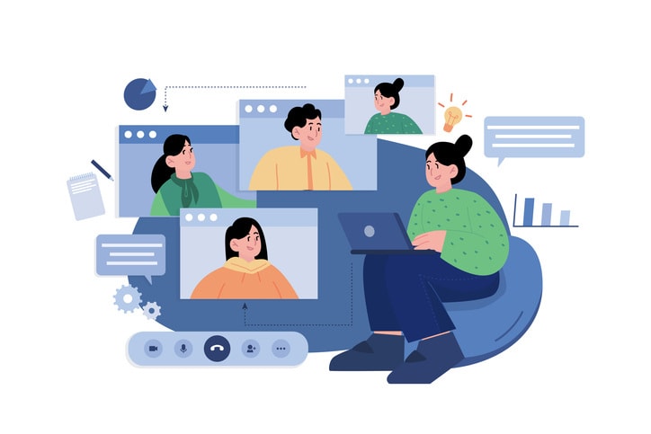 People Taking Knowledge By Video Call stock illustration