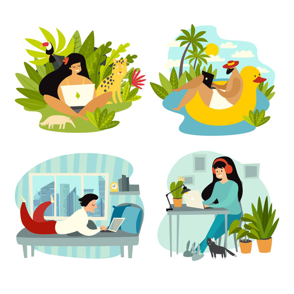 Freelancer people with laptop working vector illustration collection stock illustration