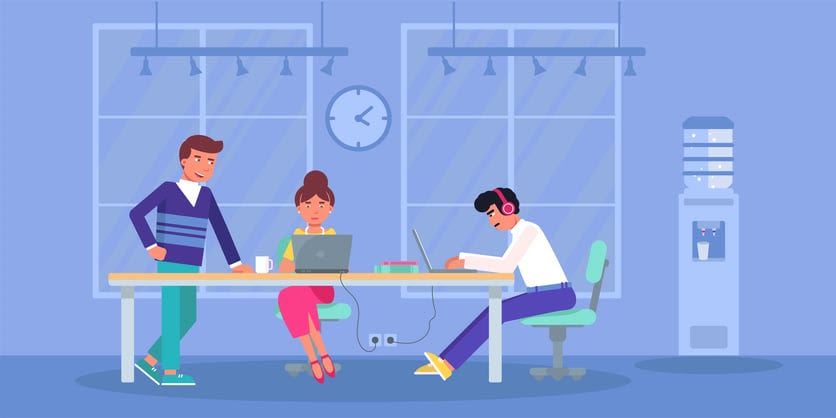 Coworkers freelancer team share open office space stock illustration