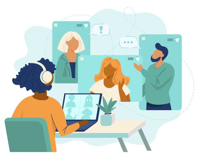 Online video conference, video call to friends or colleagues stock illustration