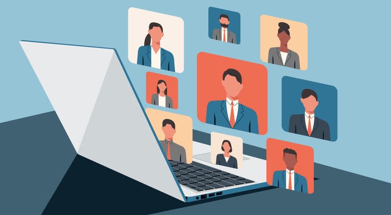 Business people meeting online on laptop stock illustration