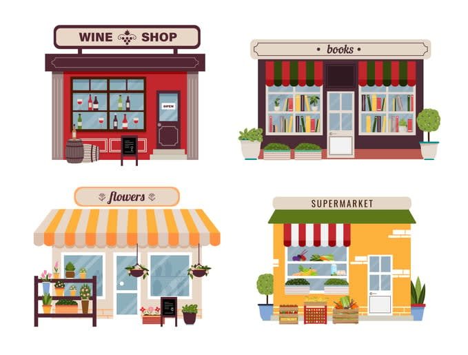 Set of different colorful shops