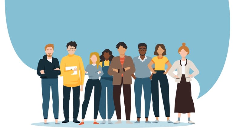 Vector of a multiethnic group of diverse people standing together stock illustration