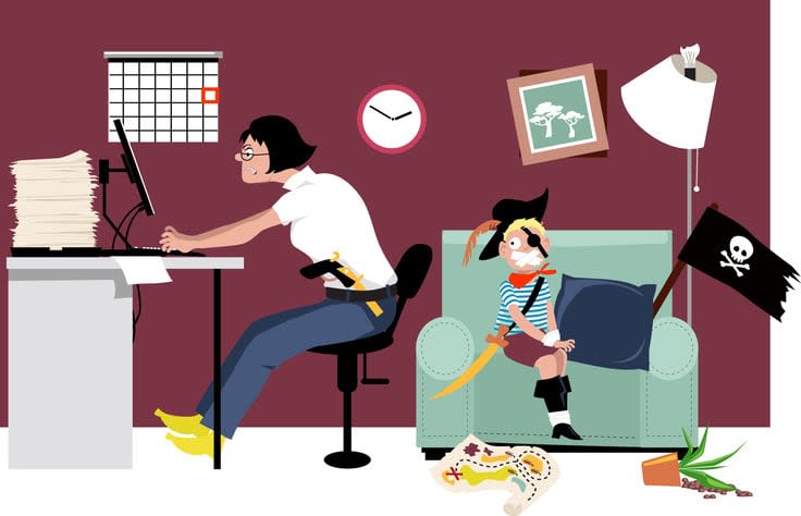 Mother working from home stock illustration