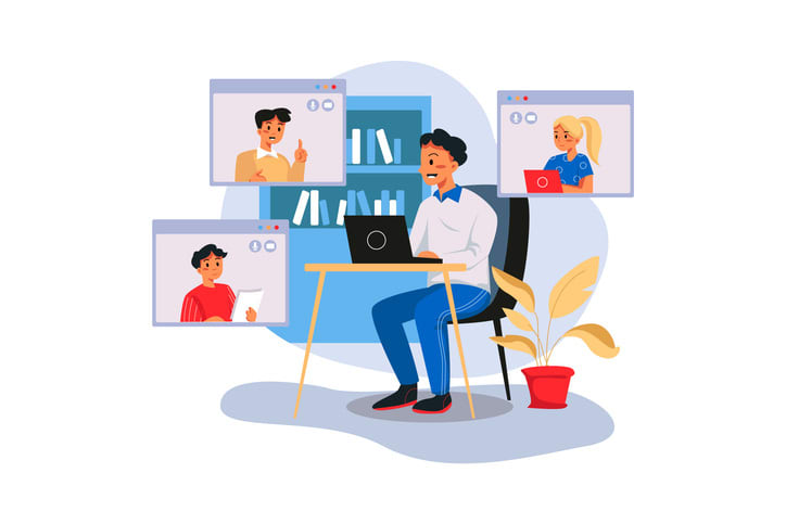 Businessman attending video call stock illustration