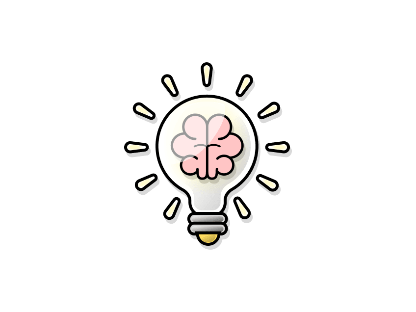An icon of a lit lightbulb with a brain inside.